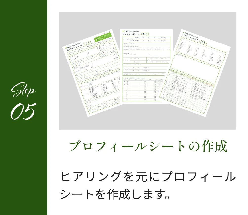 STEP05 プロフィールシートの作成 ヒアリングを元にプロフィールシートを作成します。