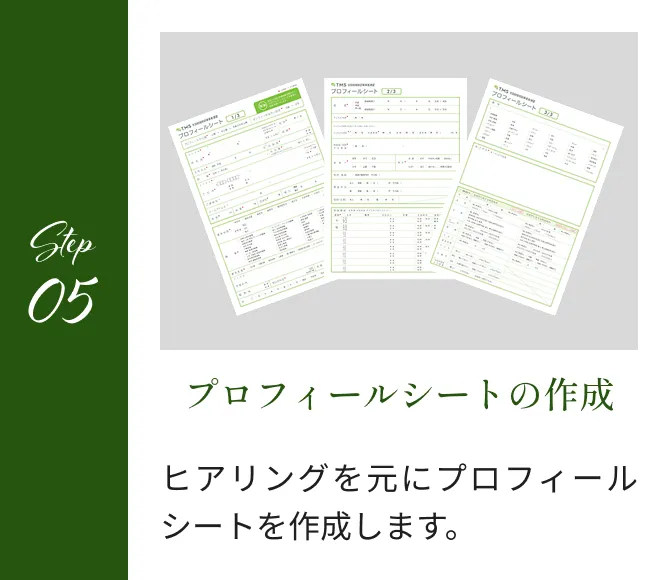 STEP05 プロフィールシートの作成 ヒアリングを元にプロフィールシートを作成します。